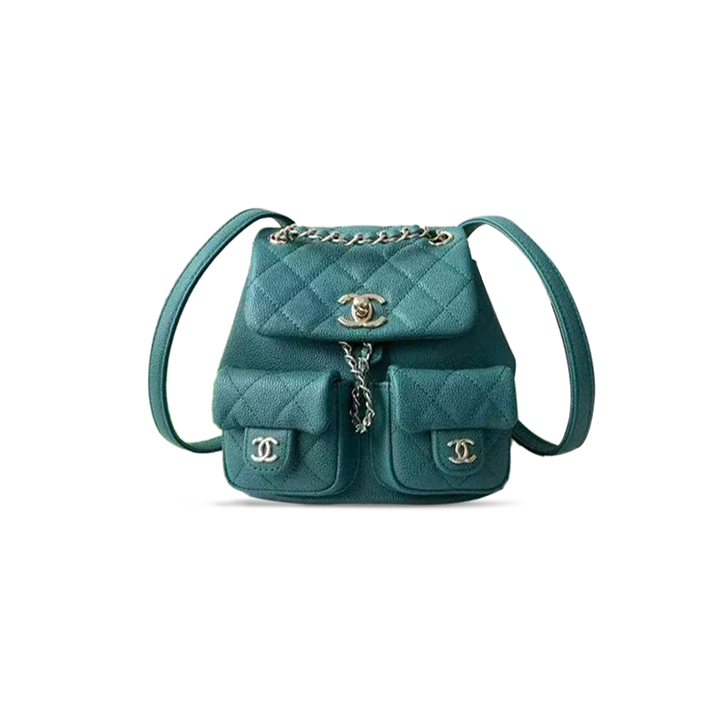 Ch*el small backpack grained calfskin & gold-tone metal green as3787 b16984 (17.5*16.5*10cm)